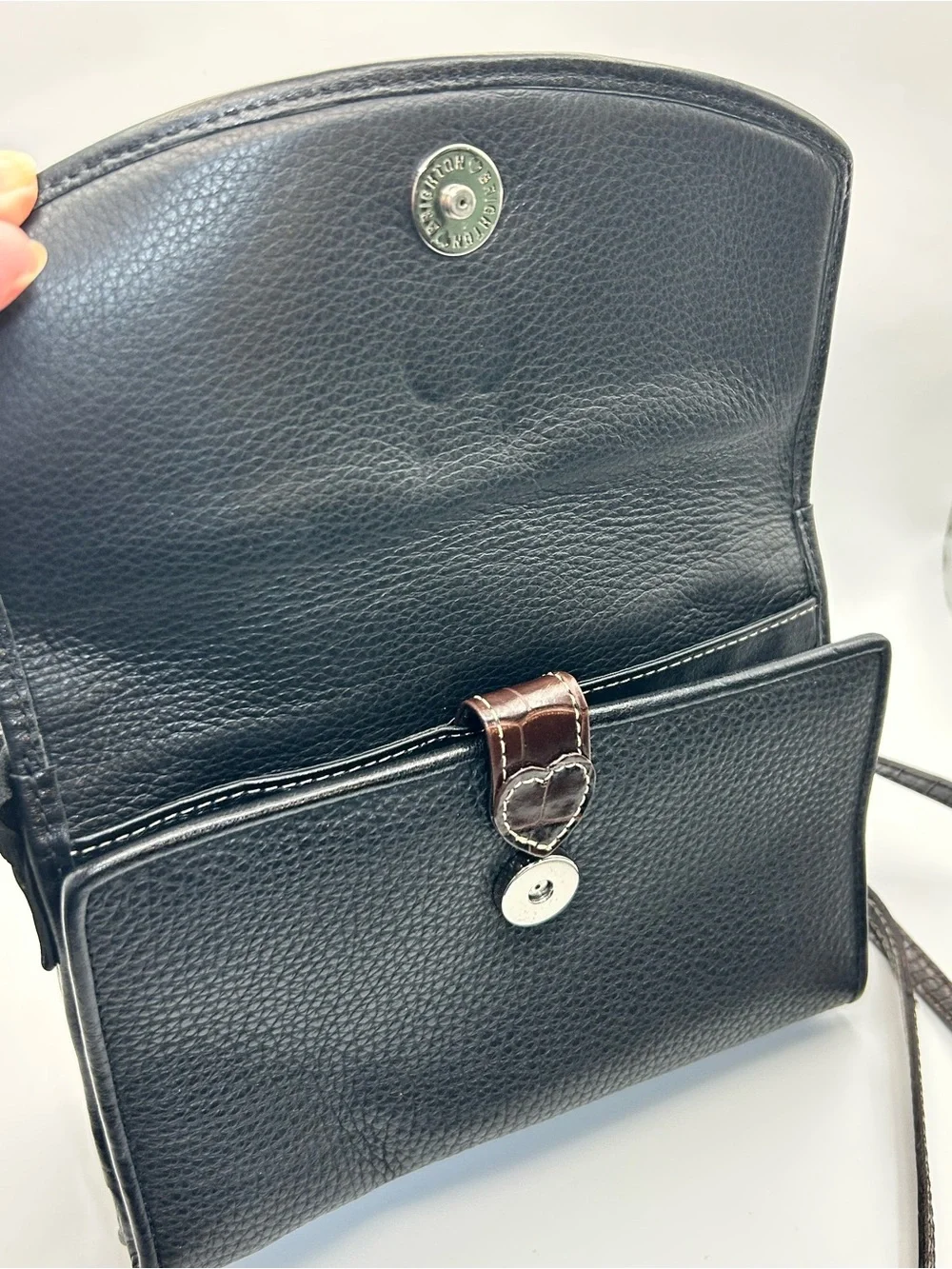 Brighton Vintage Pebble Leather Crossbody Purse Two-tone Black Brown Organizer - Picture 6 of 16